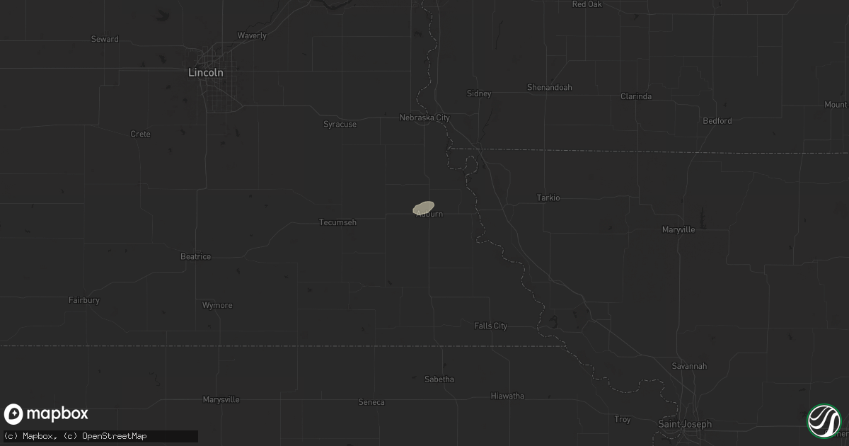 Hail map in Auburn, NE on August 18, 2025