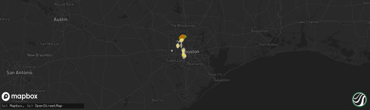 Hail map in Bellaire, TX on August 18, 2025