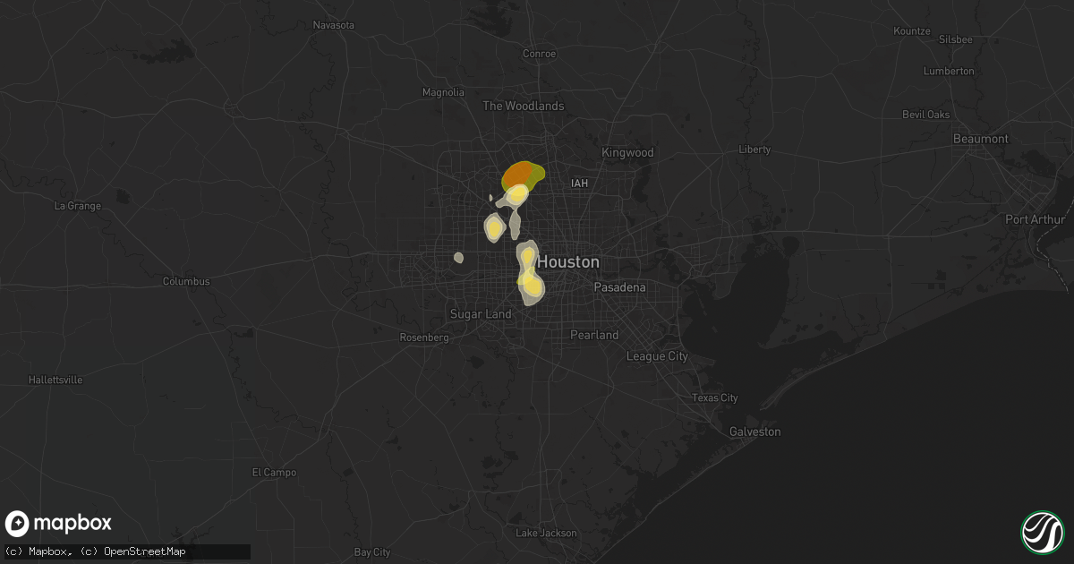 Hail map in Bellaire, TX on August 18, 2025