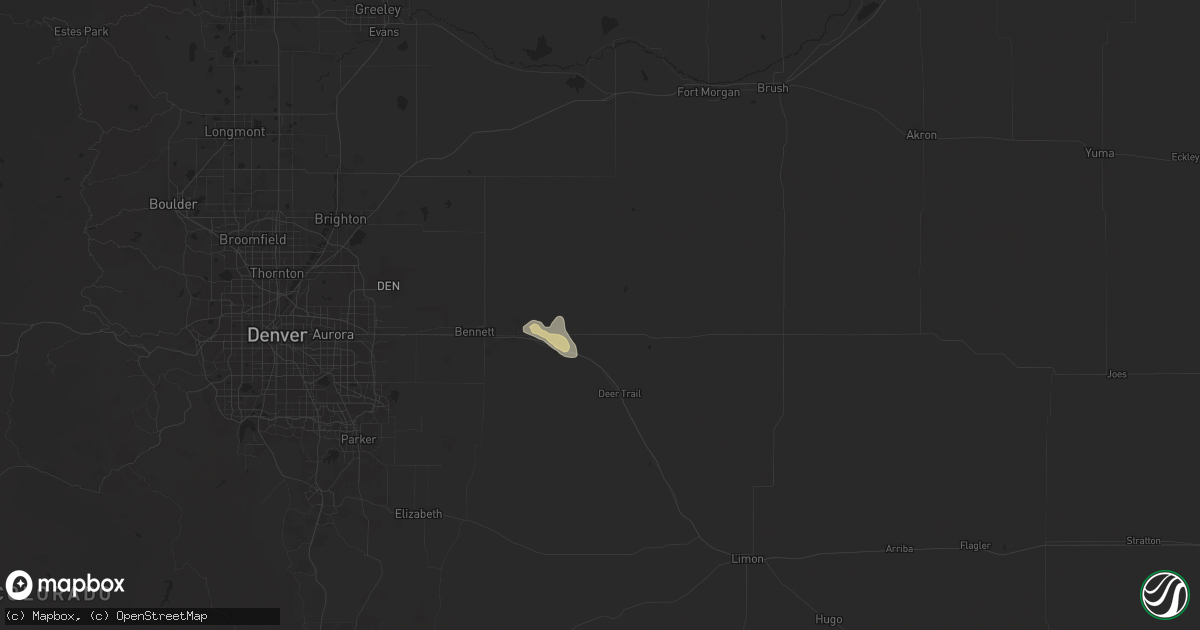 Hail map in Byers, CO on August 18, 2025