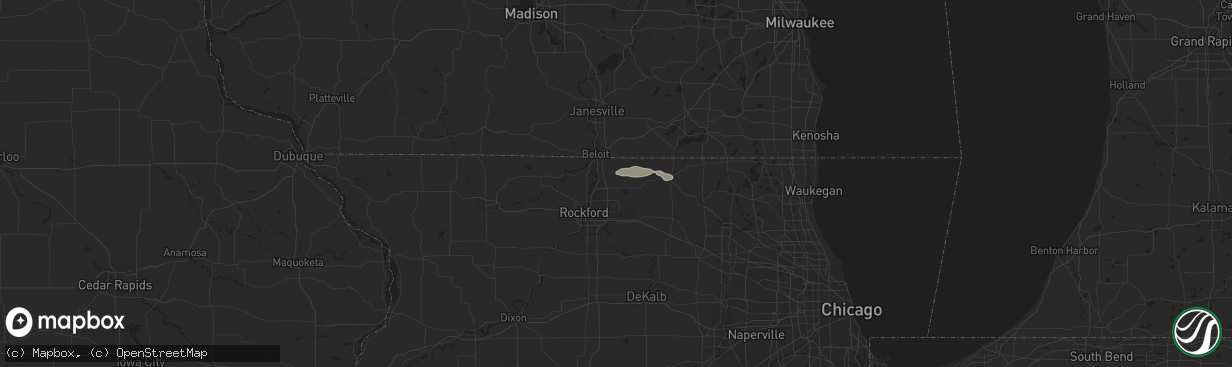 Hail map in Caledonia, IL on August 18, 2025