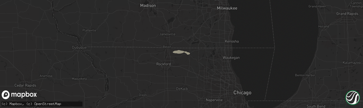 Hail map in Capron, IL on August 18, 2025