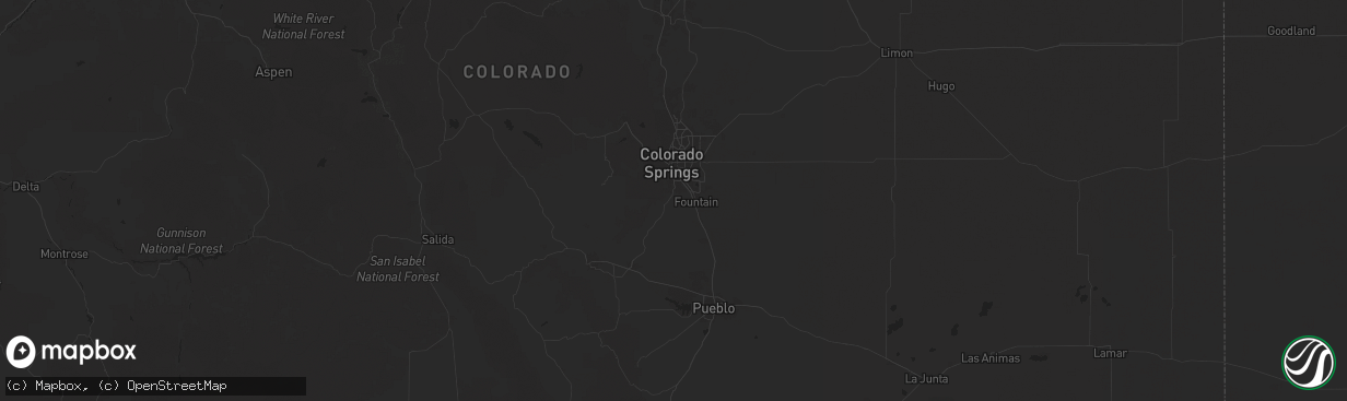 Hail map in Colorado Springs, CO on August 18, 2025