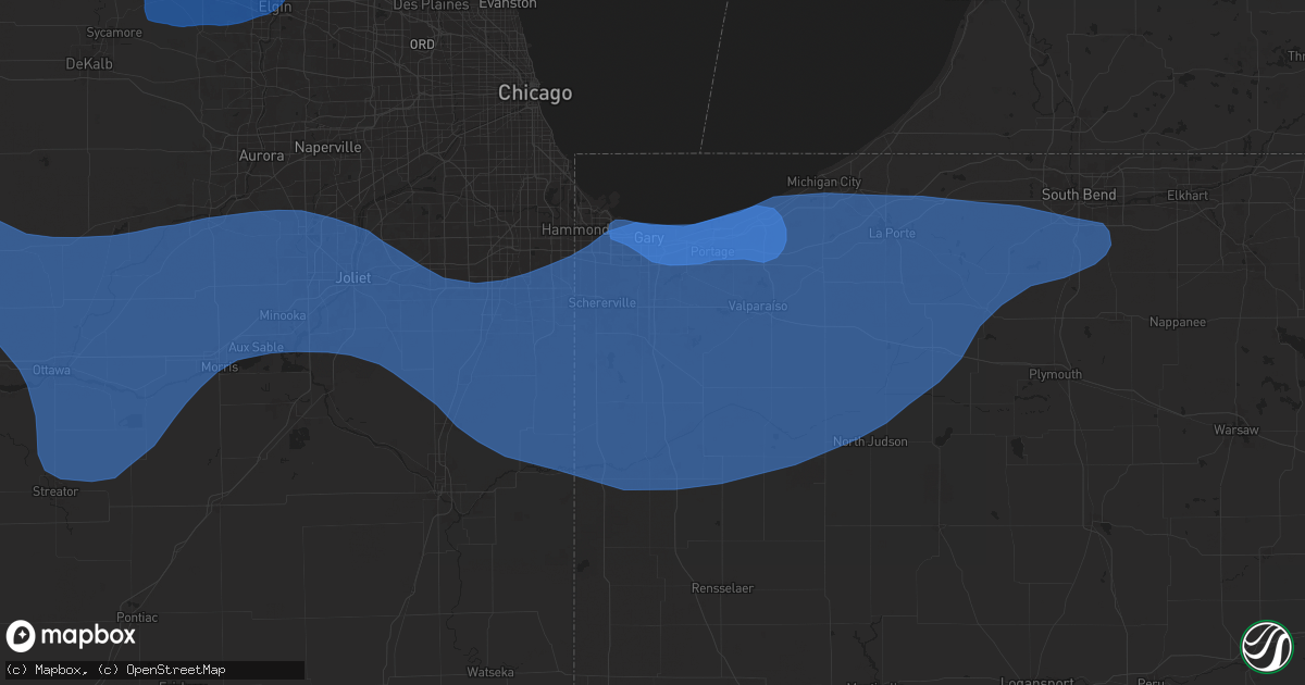 Hail map in Crown Point, IN on August 18, 2025