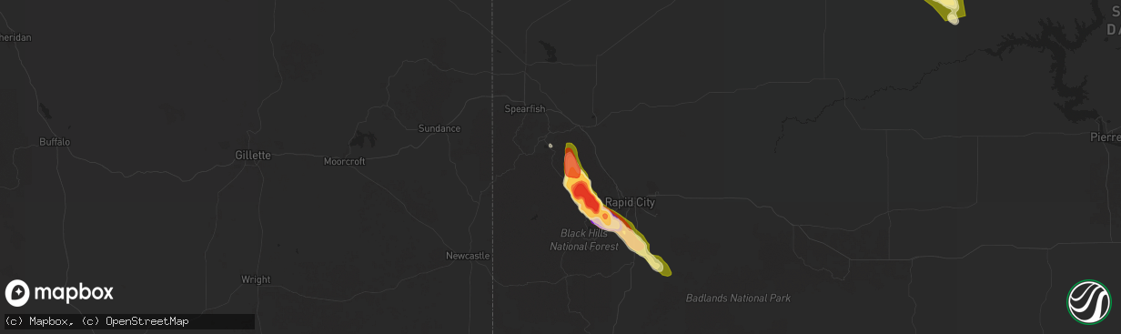 Hail map in Deadwood, SD on August 18, 2025