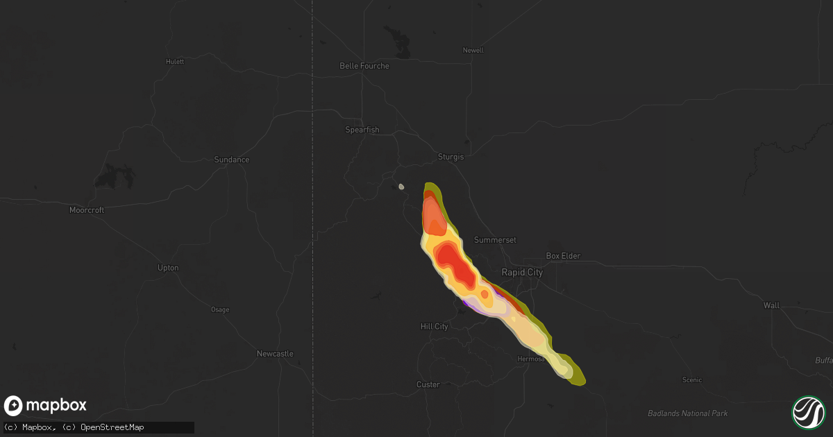Hail map in Deadwood, SD on August 18, 2025