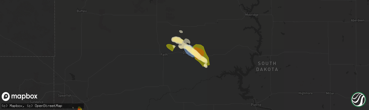 Hail map in Dupree, SD on August 18, 2025