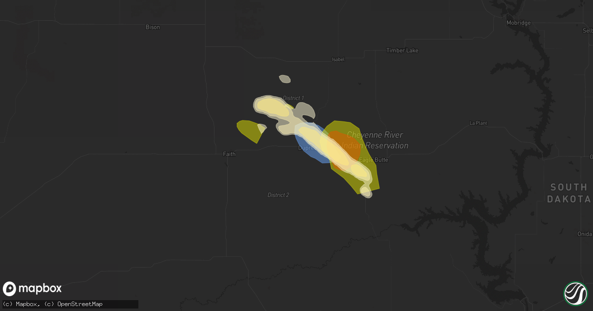 Hail map in Dupree, SD on August 18, 2025