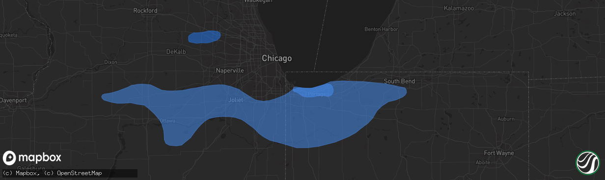 Hail map in Gary, IN on August 18, 2025
