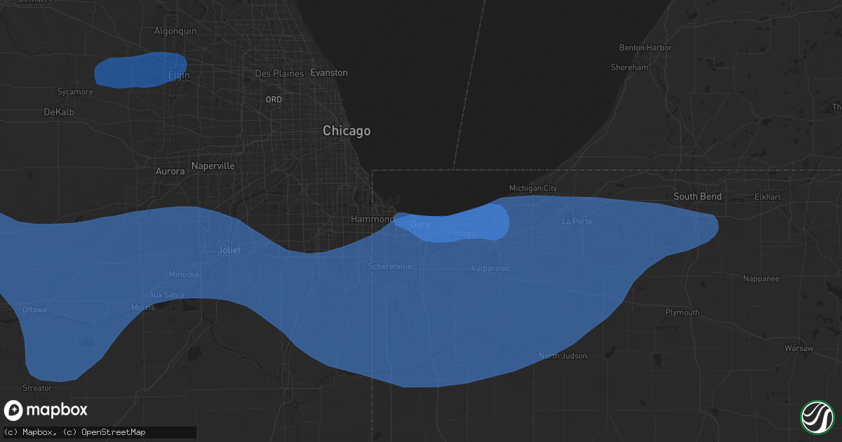 Hail map in Gary, IN on August 18, 2025