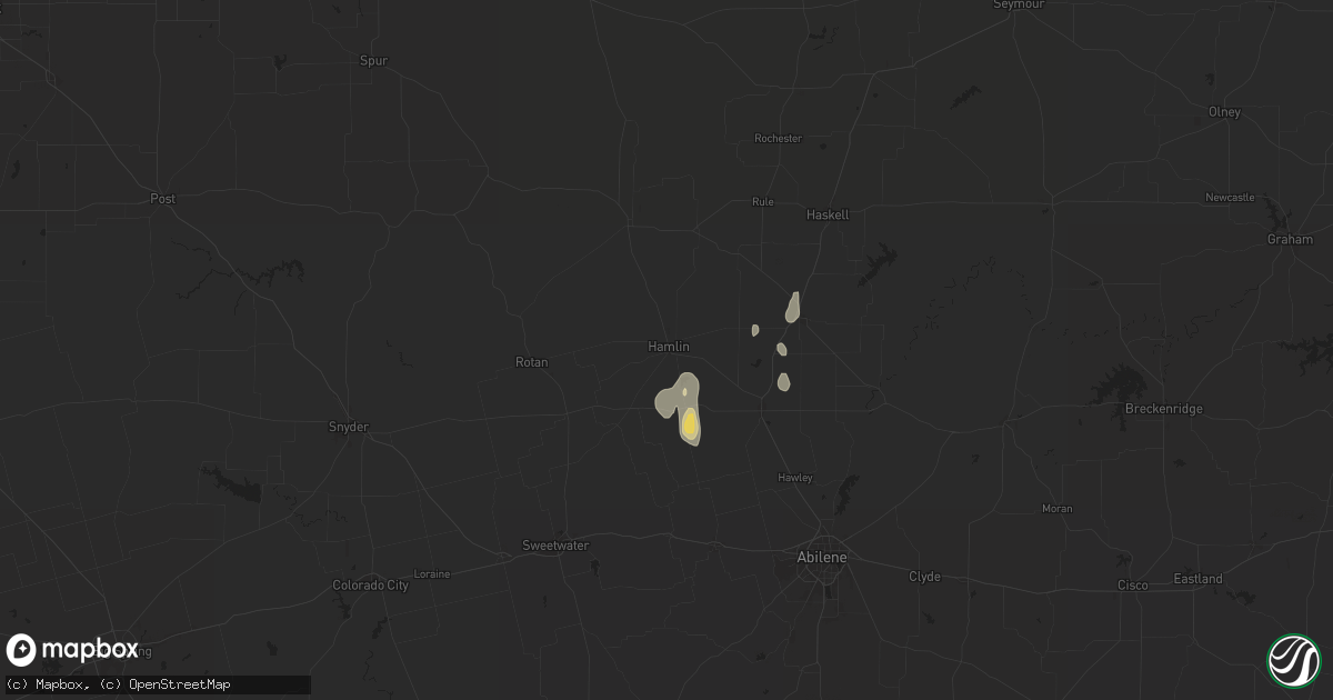Hail map in Hamlin, TX on August 18, 2025