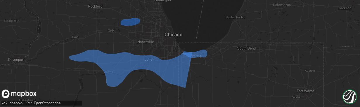 Hail map in Hammond, IN on August 18, 2025