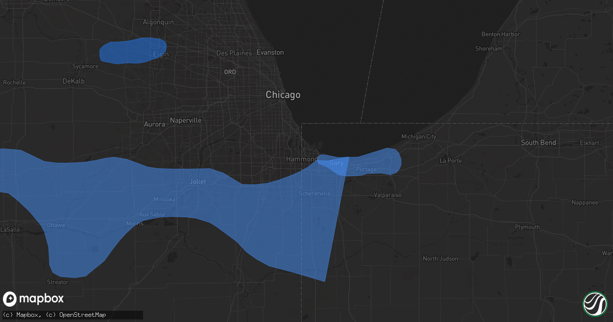 Hail map in Hammond, IN on August 18, 2025