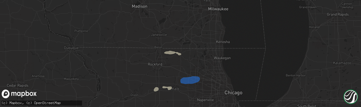 Hail map in Harvard, IL on August 18, 2025