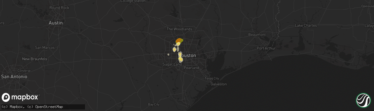 Hail map in Houston, TX on August 18, 2025