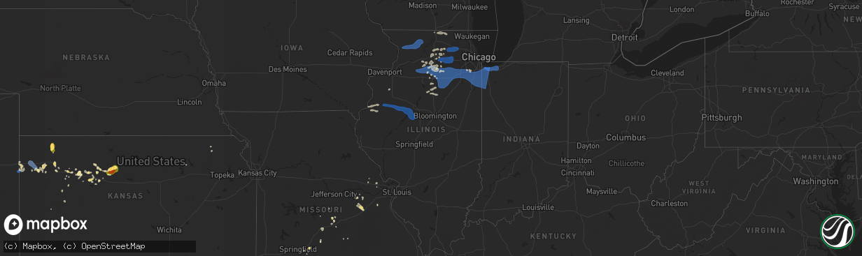 Hail map in Illinois on August 18, 2025