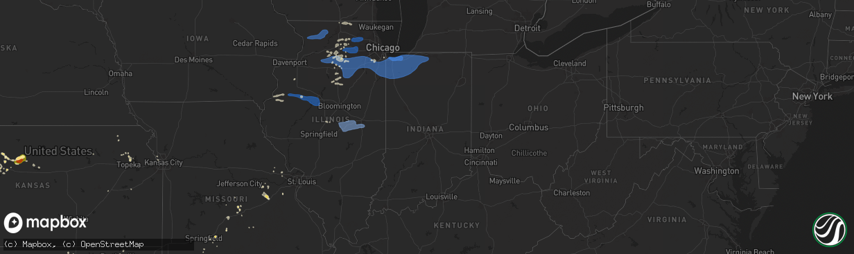 Hail map in Indiana on August 18, 2025
