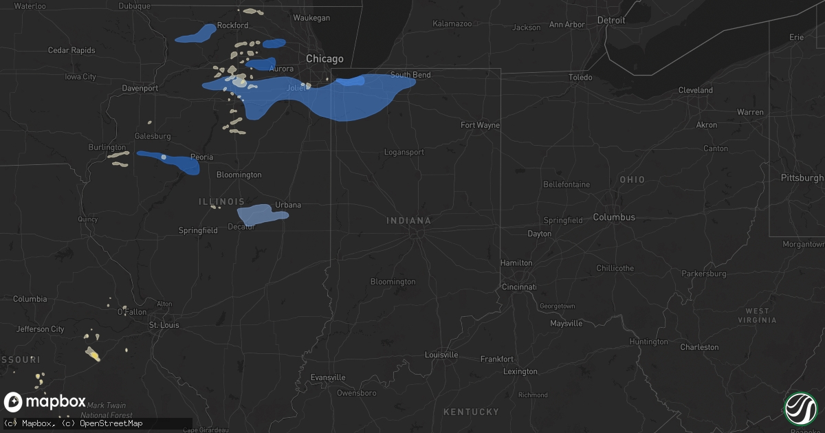 Hail map in Indiana on August 18, 2025
