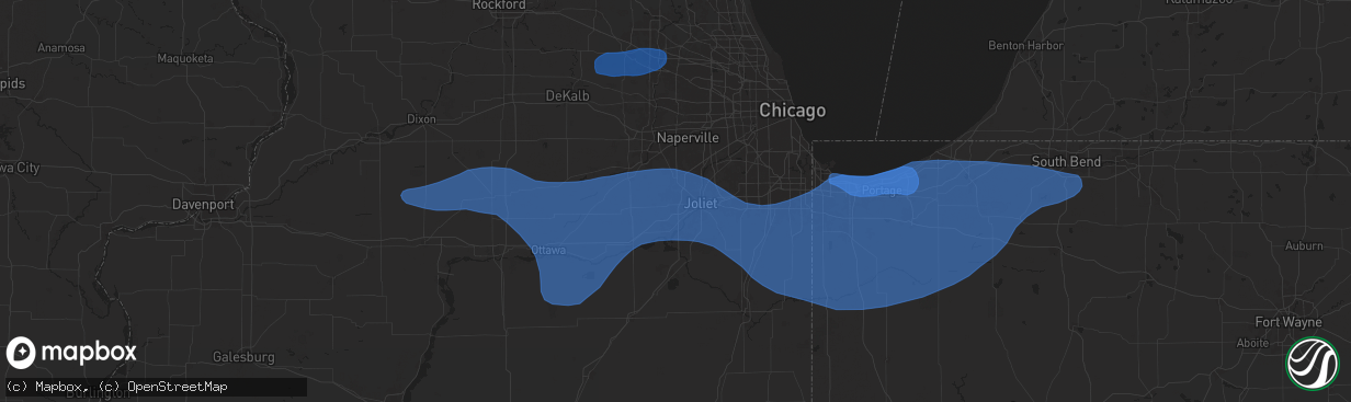 Hail map in Joliet, IL on August 18, 2025