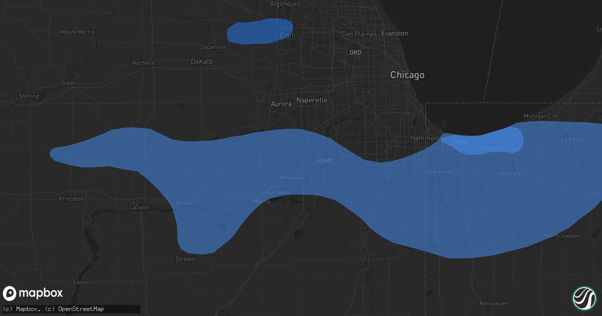 Hail map in Joliet, IL on August 18, 2025