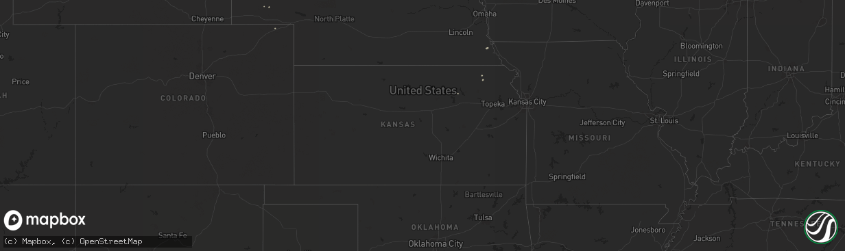 Hail map in Kansas on August 18, 2025