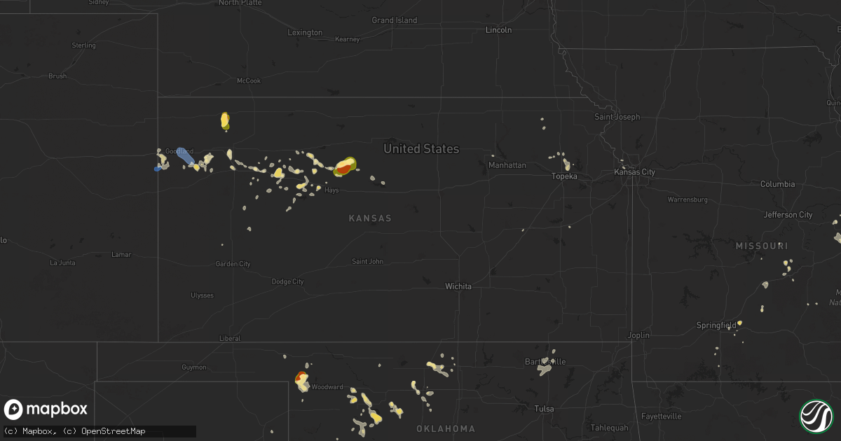 Hail map in Kansas on August 18, 2025