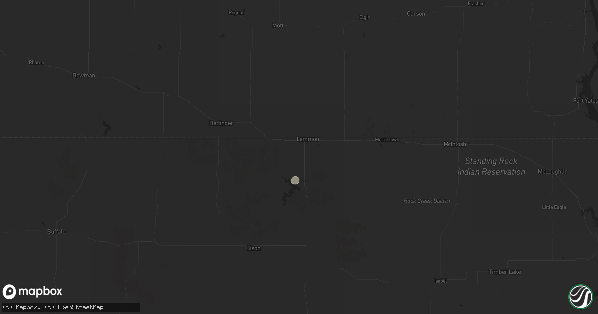 Hail map in Lemmon, SD on August 18, 2025