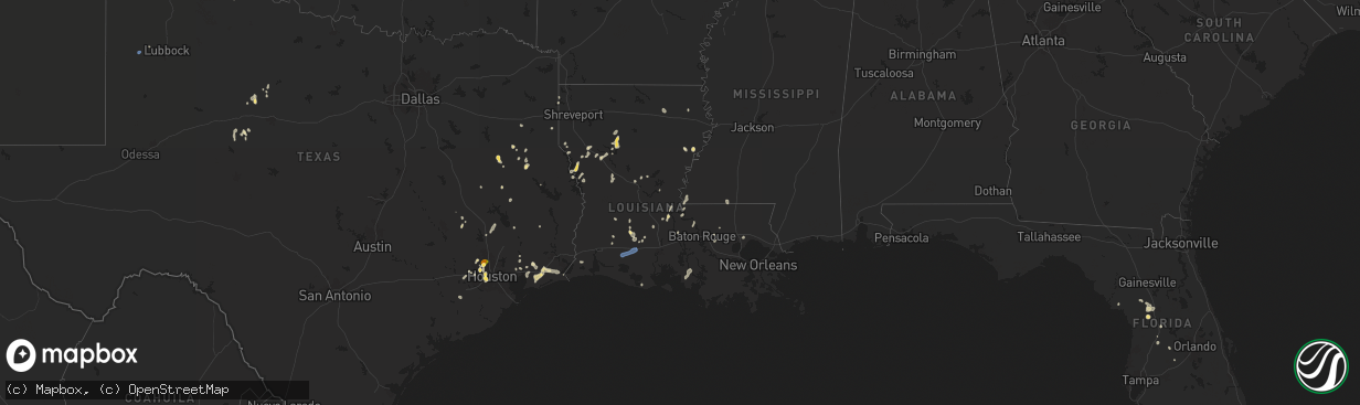 Hail map in Louisiana on August 18, 2025