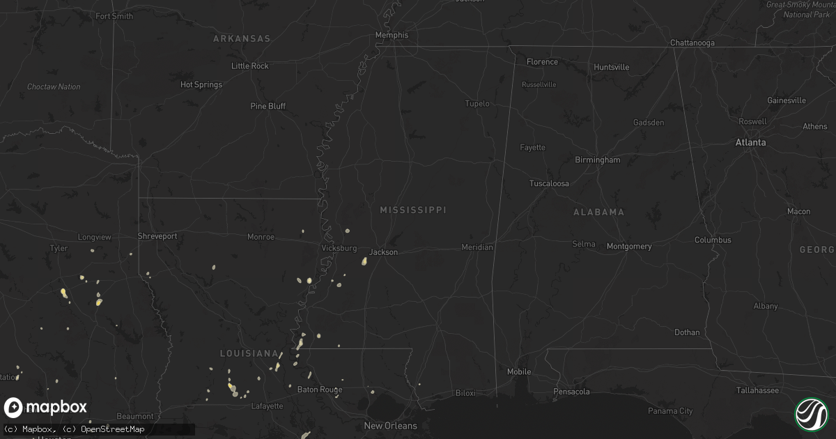 Hail map in Mississippi on August 18, 2025