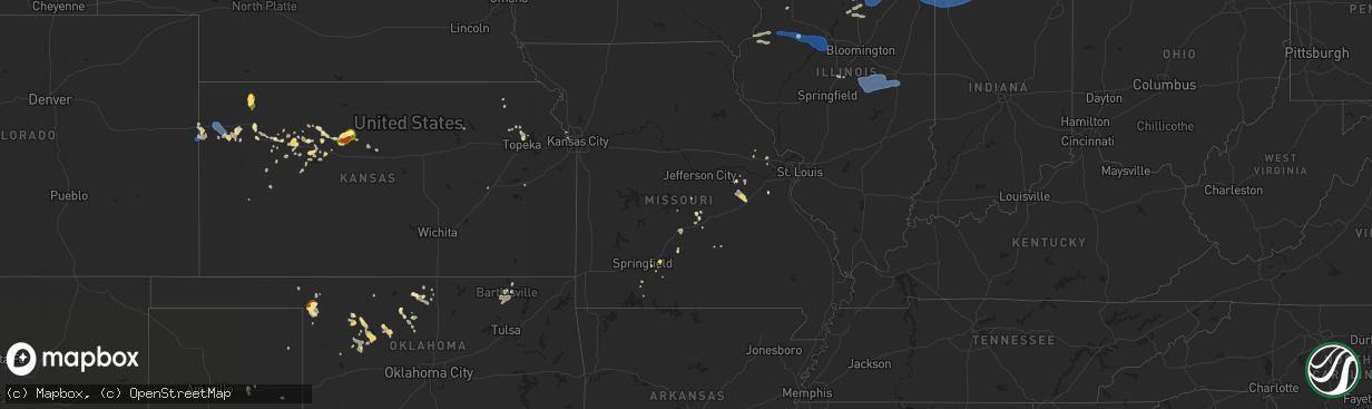 Hail map in Missouri on August 18, 2025
