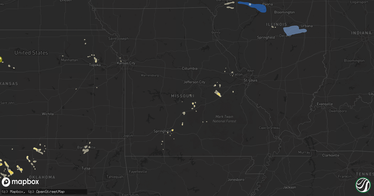 Hail map in Missouri on August 18, 2025