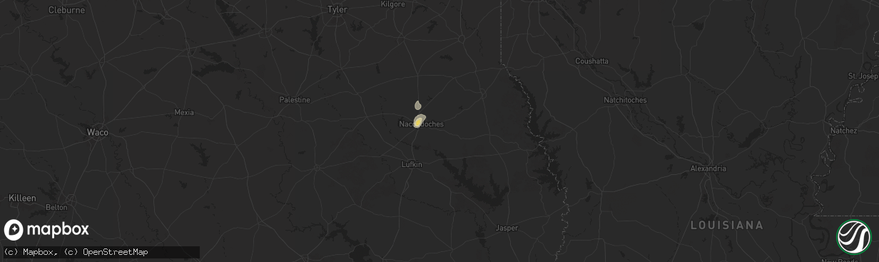 Hail map in Nacogdoches, TX on August 18, 2025