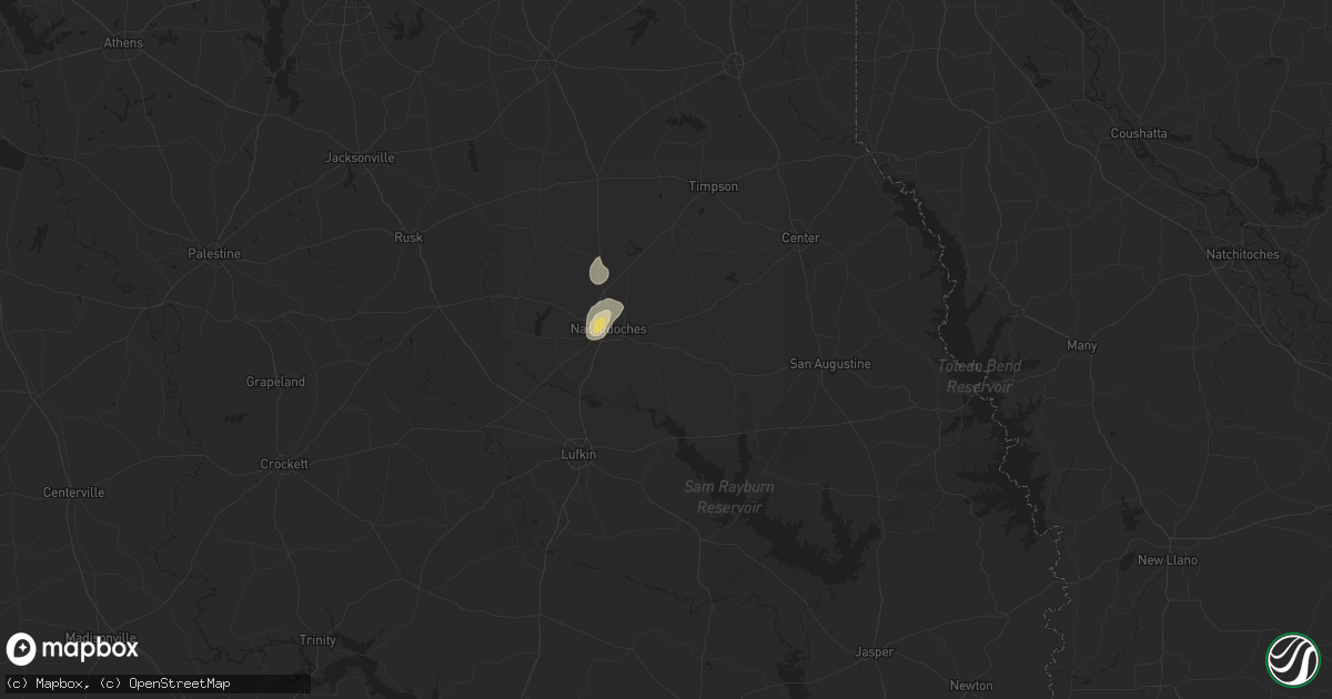 Hail map in Nacogdoches, TX on August 18, 2025