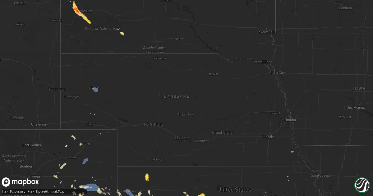 Hail map in Nebraska on August 18, 2025