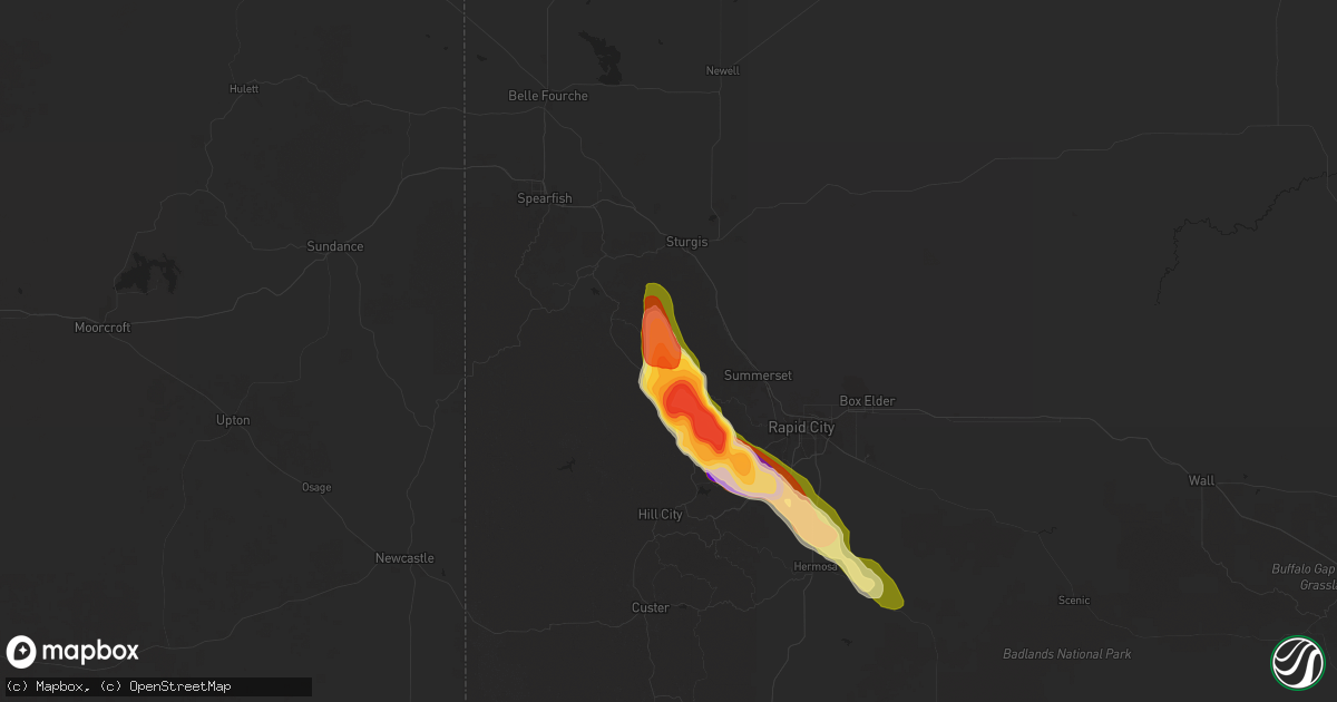 Hail map in Nemo, SD on August 18, 2025