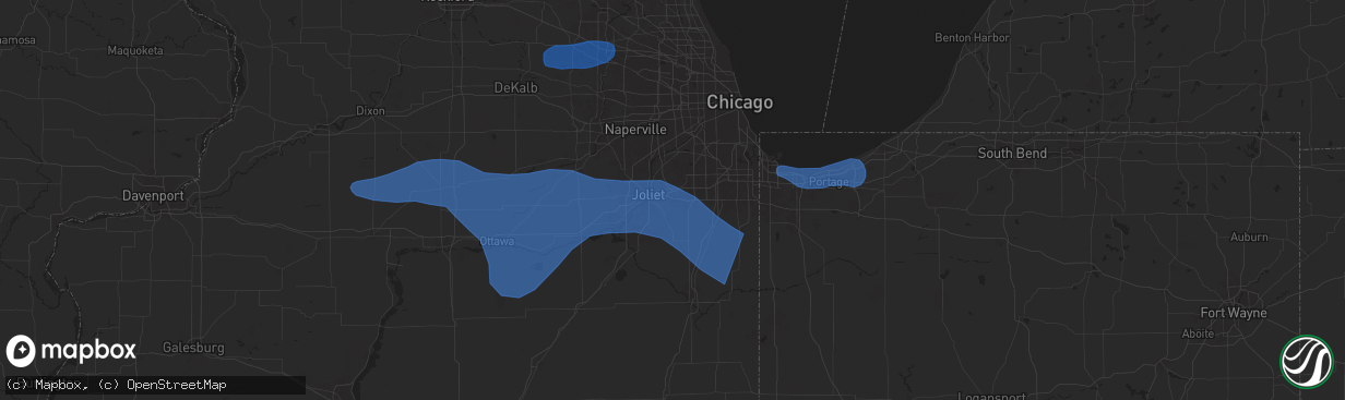 Hail map in New Lenox, IL on August 18, 2025
