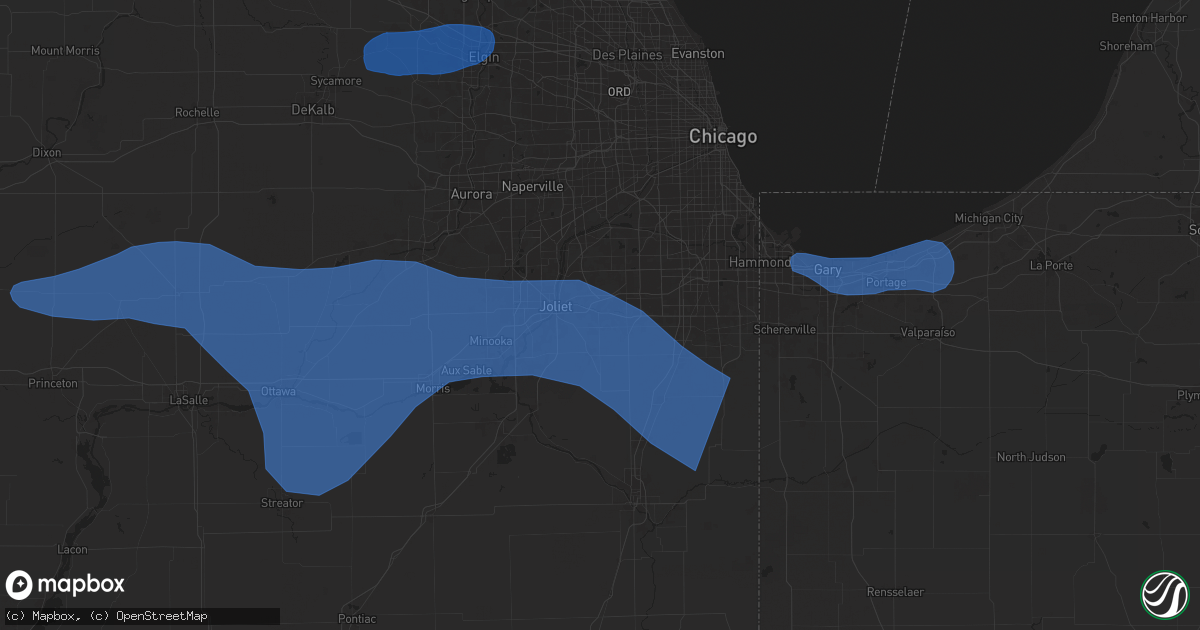 Hail map in New Lenox, IL on August 18, 2025