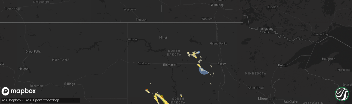 Hail map in North Dakota on August 18, 2025