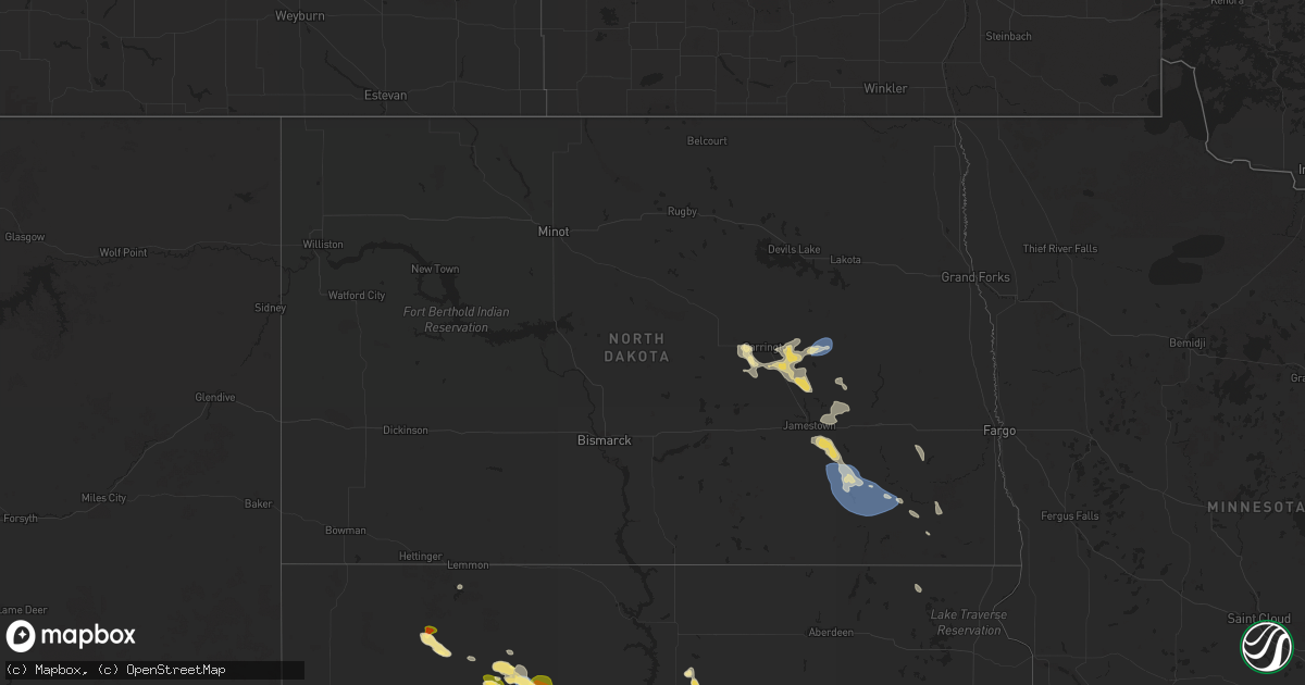 Hail map in North Dakota on August 18, 2025
