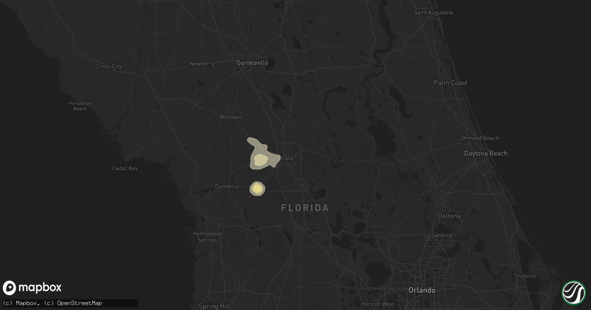 Hail map in Ocala, FL on August 18, 2025