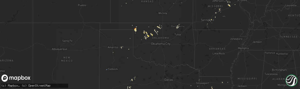 Hail map in Oklahoma on August 18, 2025