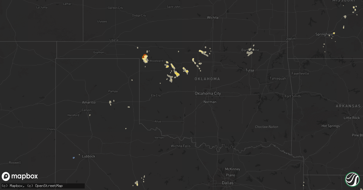 Hail map in Oklahoma on August 18, 2025