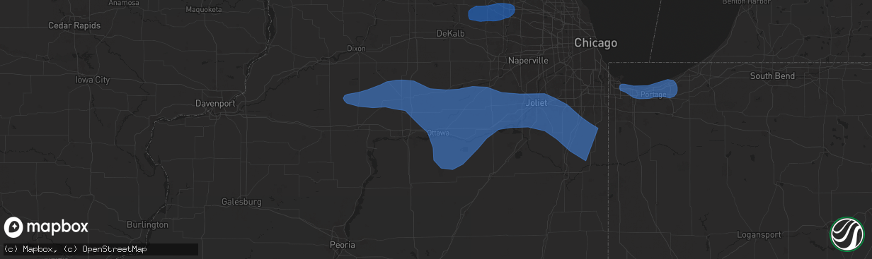 Hail map in Ottawa, IL on August 18, 2025