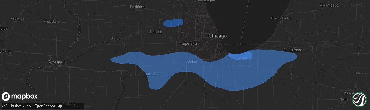 Hail map in Plainfield, IL on August 18, 2025