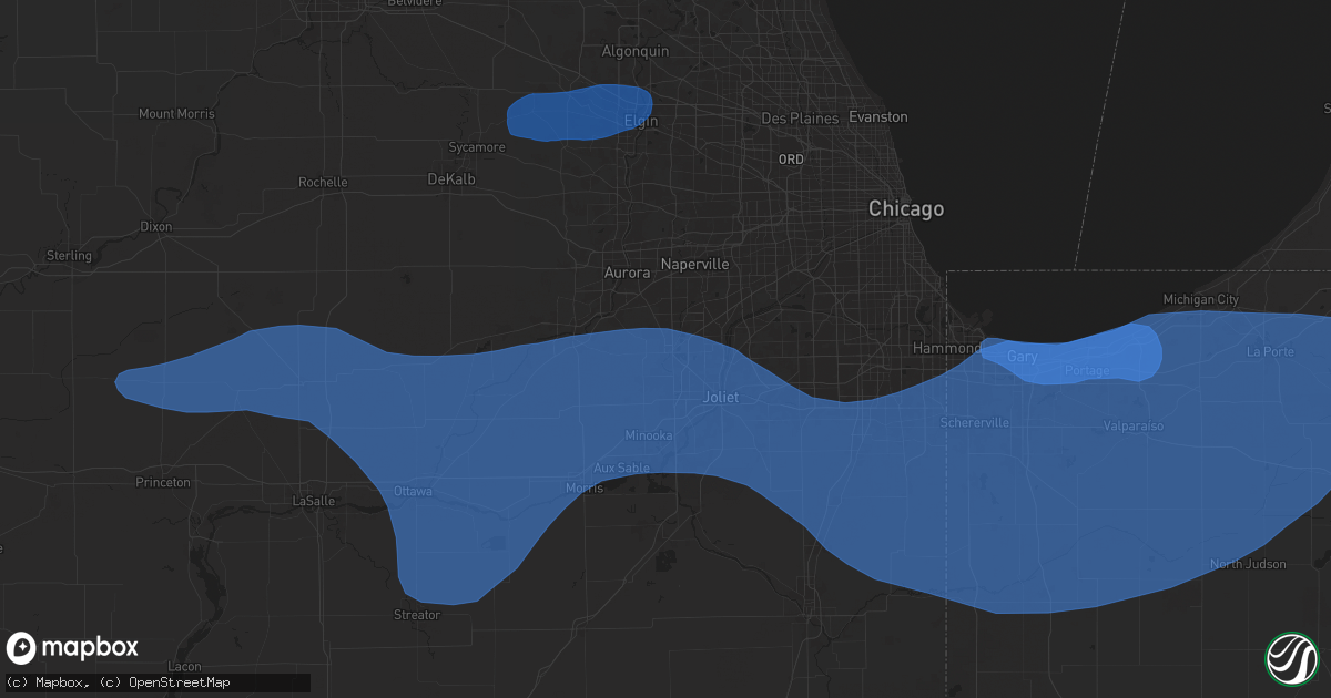 Hail map in Plainfield, IL on August 18, 2025