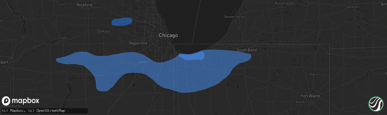Hail map in Portage, IN on August 18, 2025