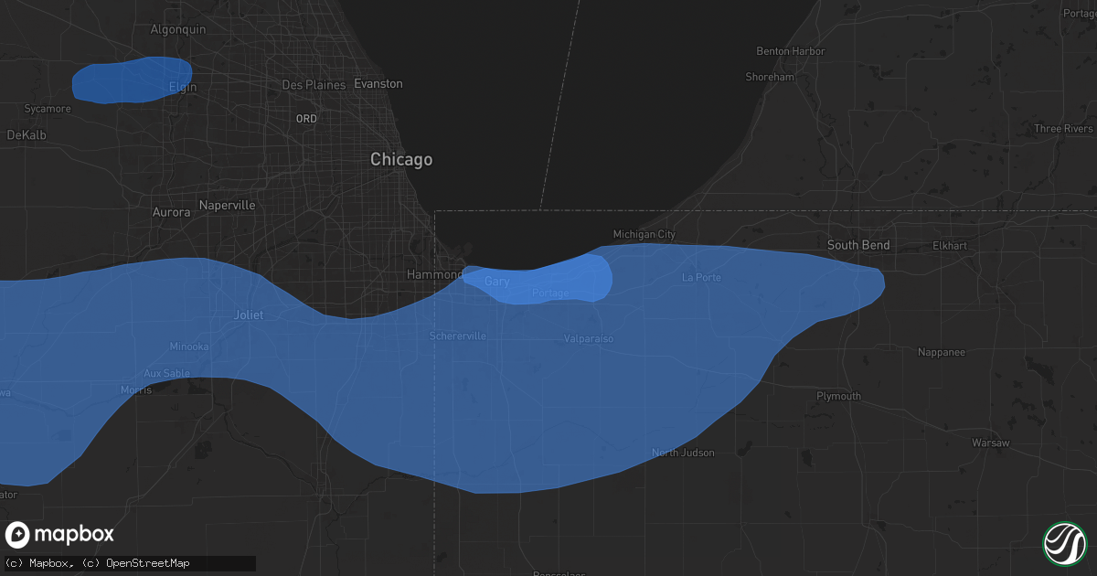 Hail map in Portage, IN on August 18, 2025