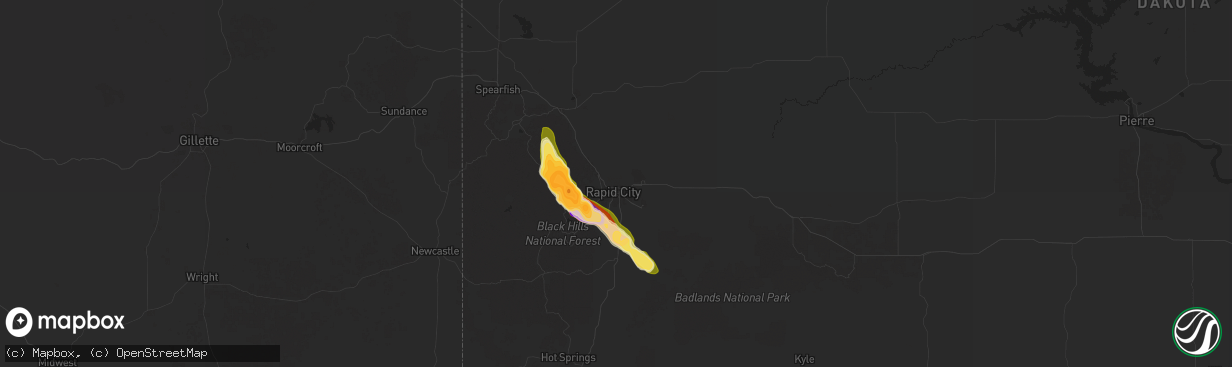 Hail map in Rapid City, SD on August 18, 2025