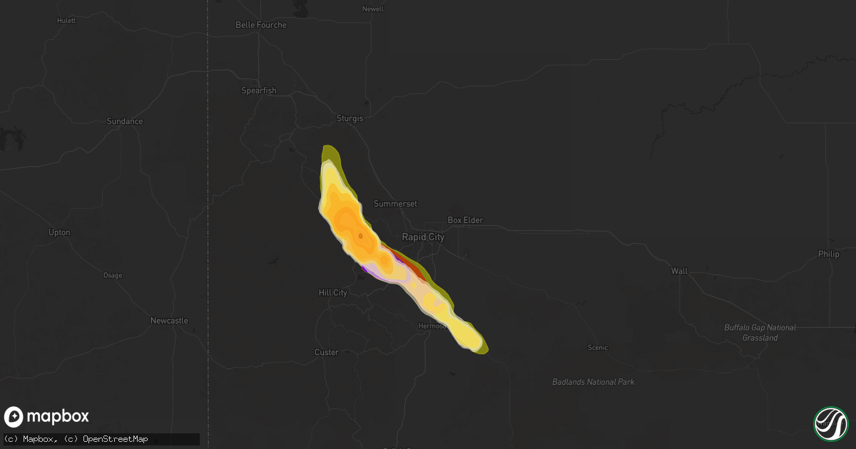 Hail map in Rapid City, SD on August 18, 2025