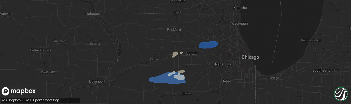 Hail map in Rochelle, IL on August 18, 2025
